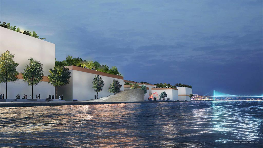 A body of water with buildings along it.