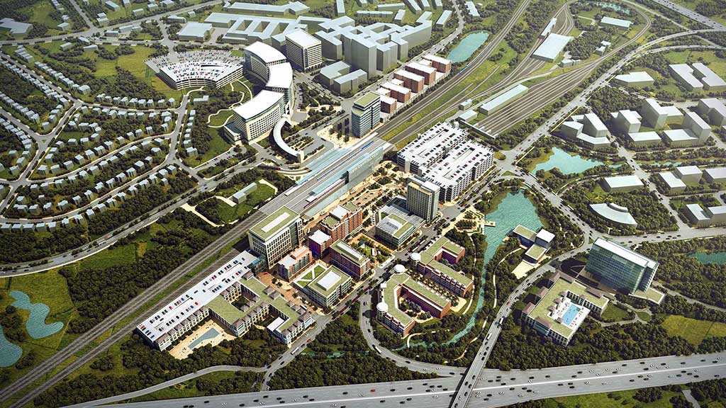 An aerial view of a city.