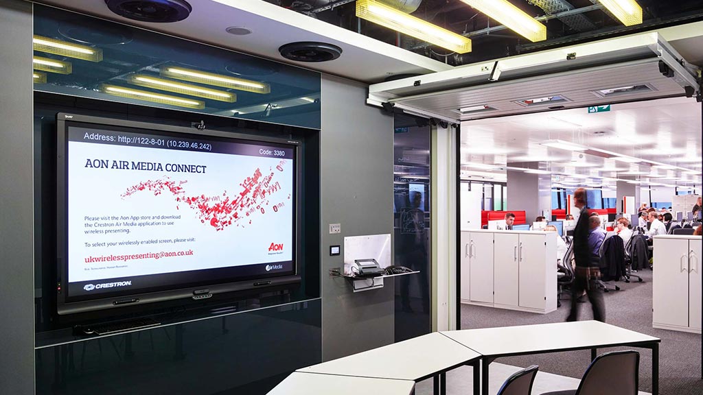 A large screen in a room.