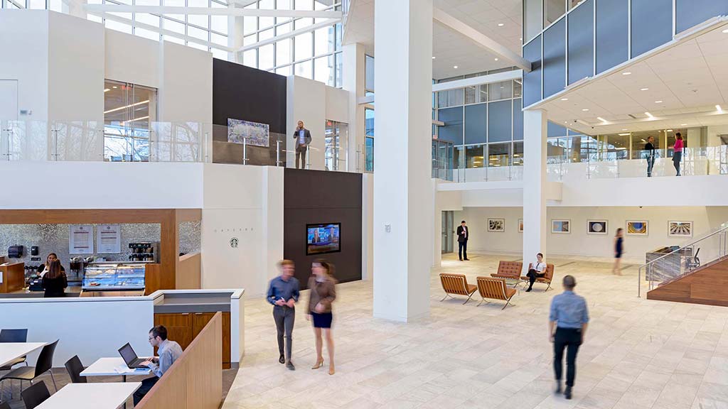 People in a large building.