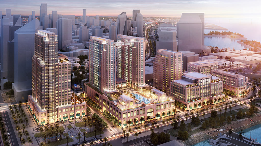 A city with tall buildings.