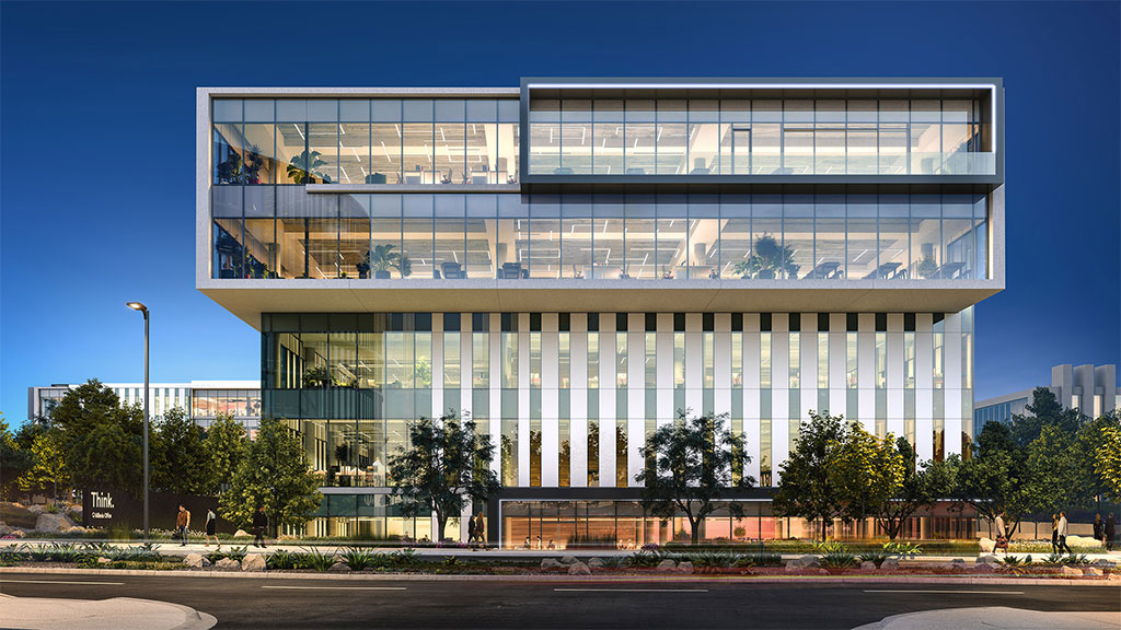 A large building with glass windows.