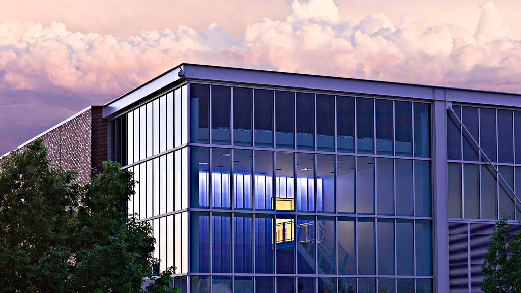 A building with glass windows.
