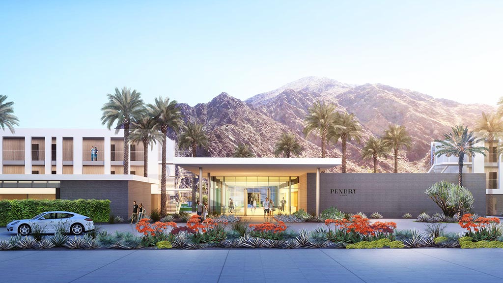 A building with a mountain in the background.