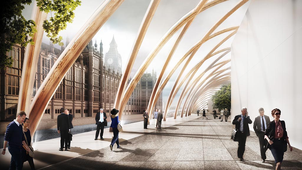 People walking in a large courtyard.