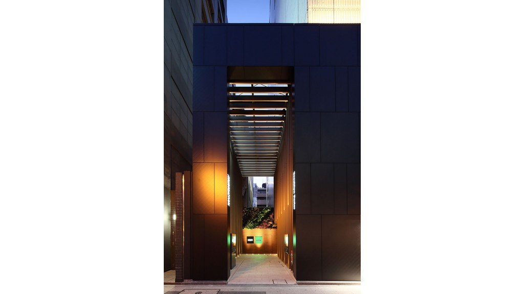 A hallway with a door.