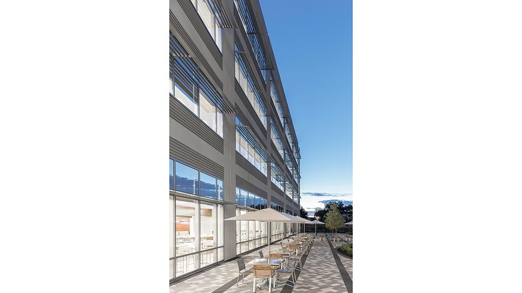 A building with glass windows.