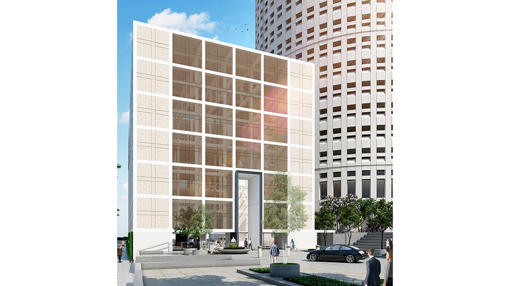 A building with glass windows.