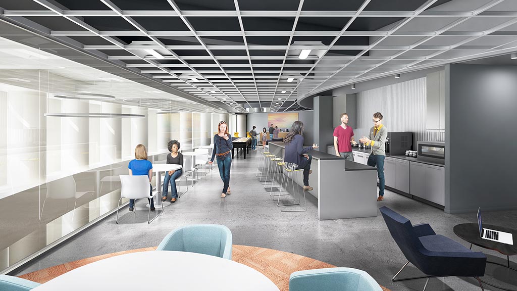 A group of people in an office.