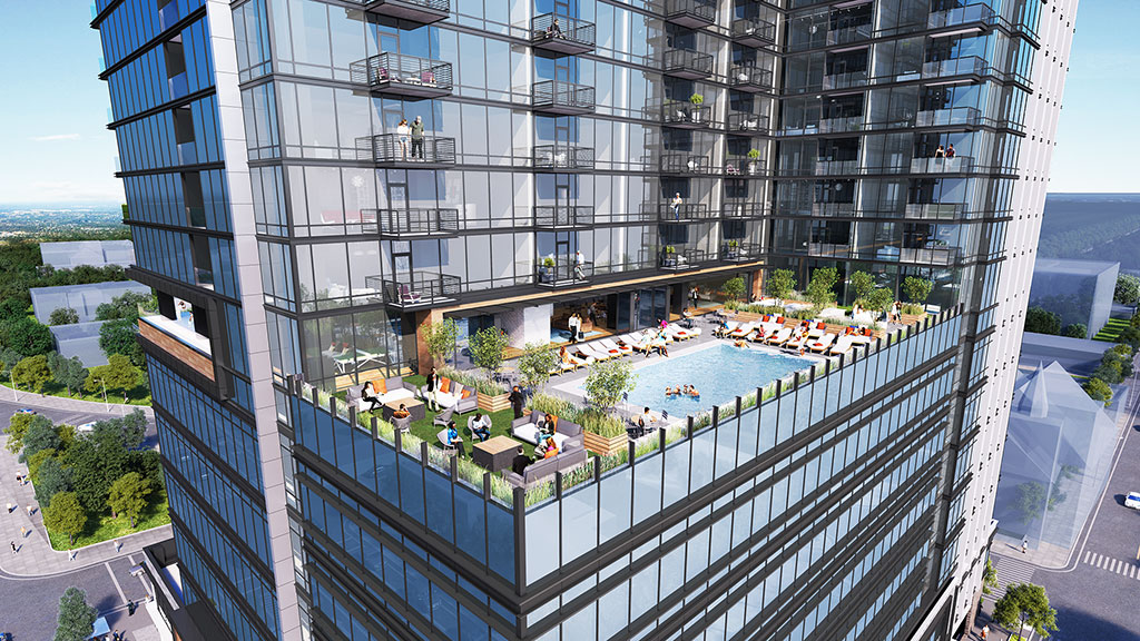 A high angle view of a building.