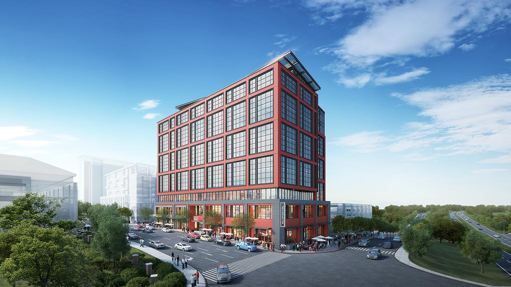 A large building with many windows.