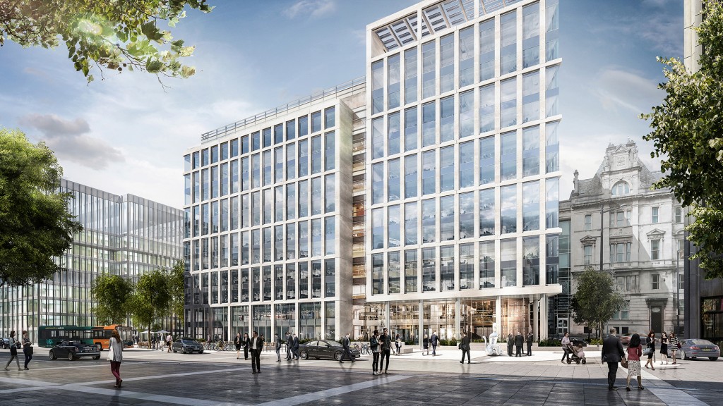 A large building with many windows.