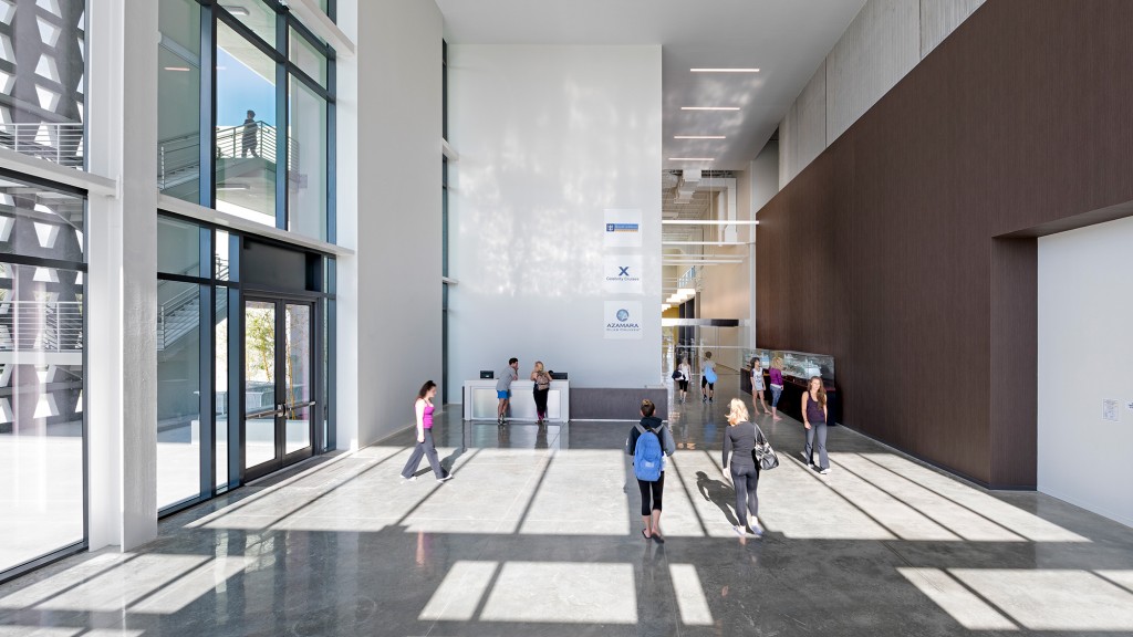 People walking in a large building.