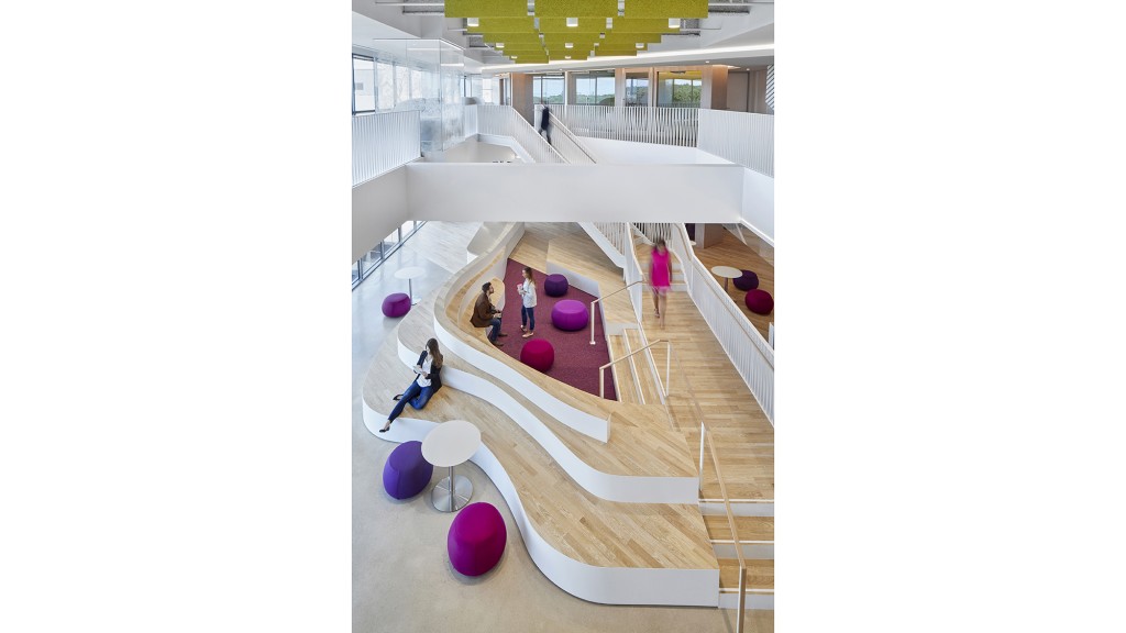 A group of people in a building.