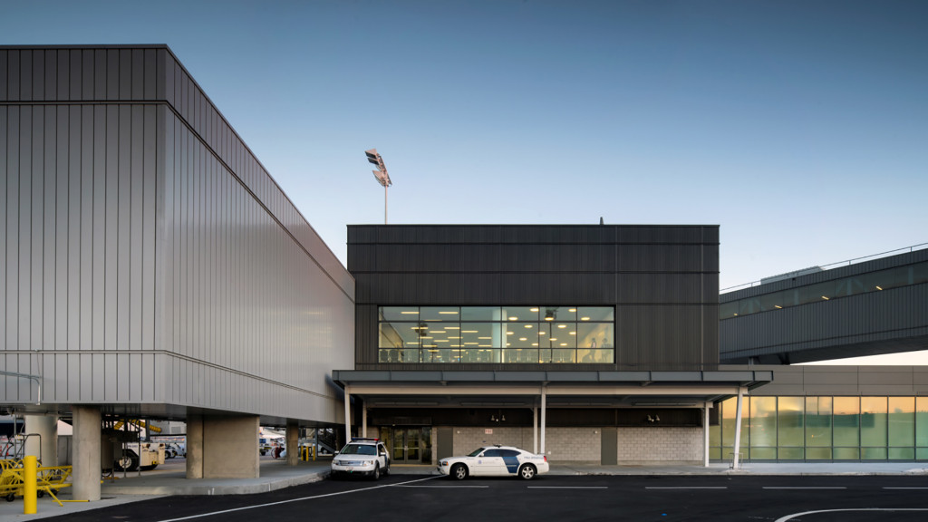 A building with a parking lot.