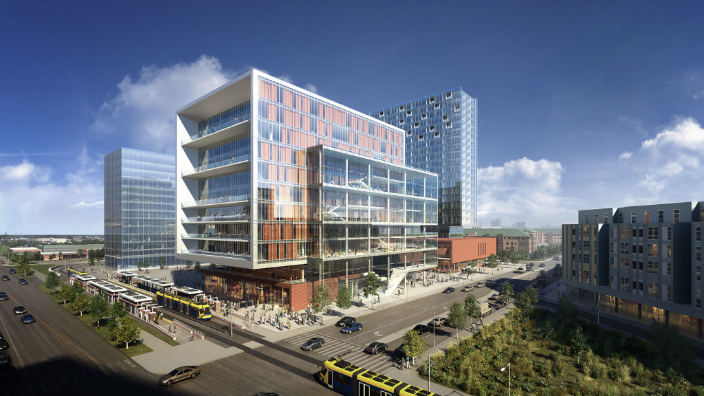 A large building with many windows.