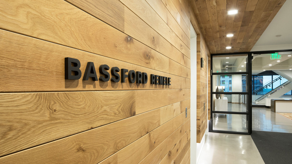 A wood cabinet in a building.