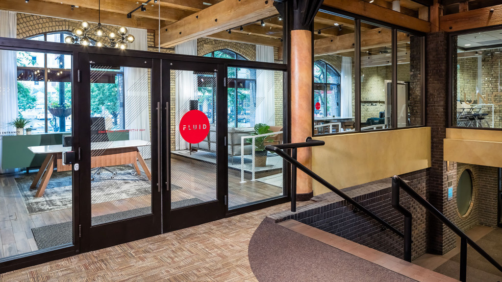 A room with glass doors.