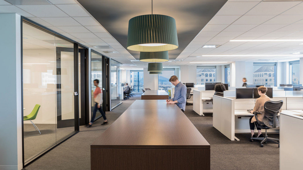 A group of people in an office.