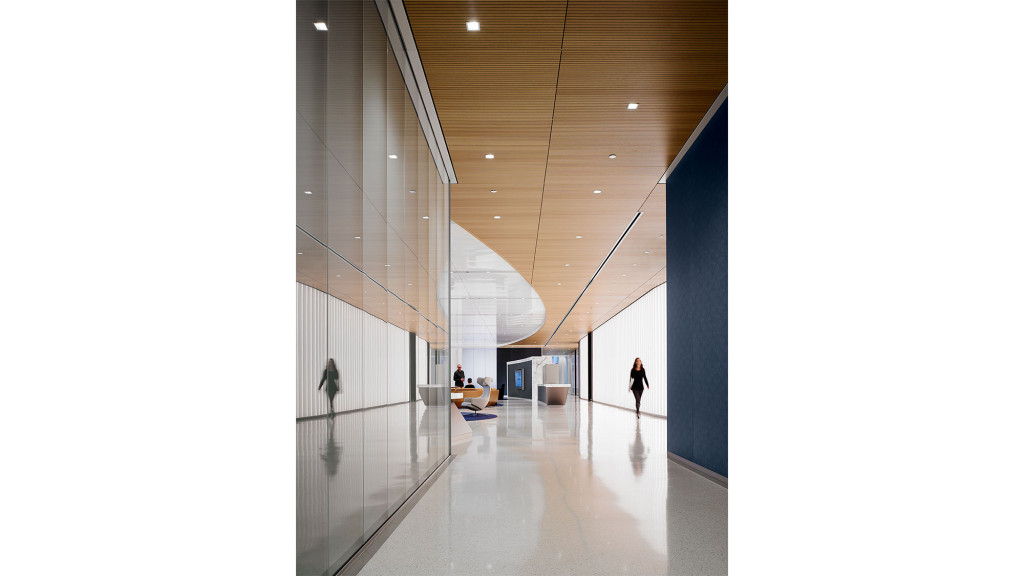 A long hallway with people.