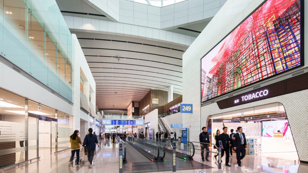 People walking in a mall.
