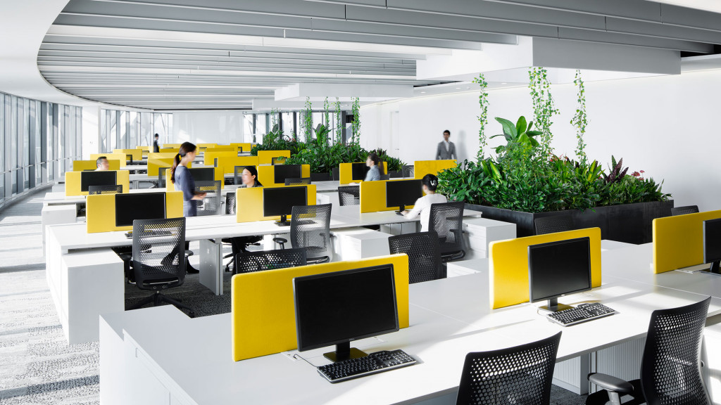 A group of people in an office.