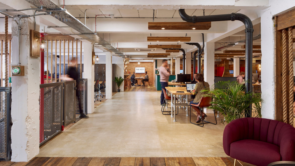 A group of people in a building.