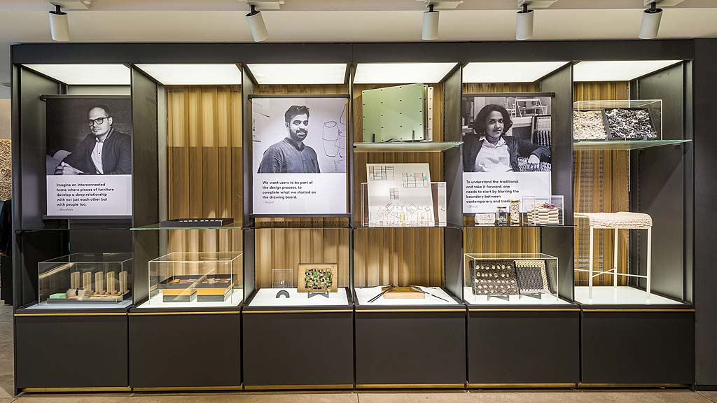 A display case with pictures.