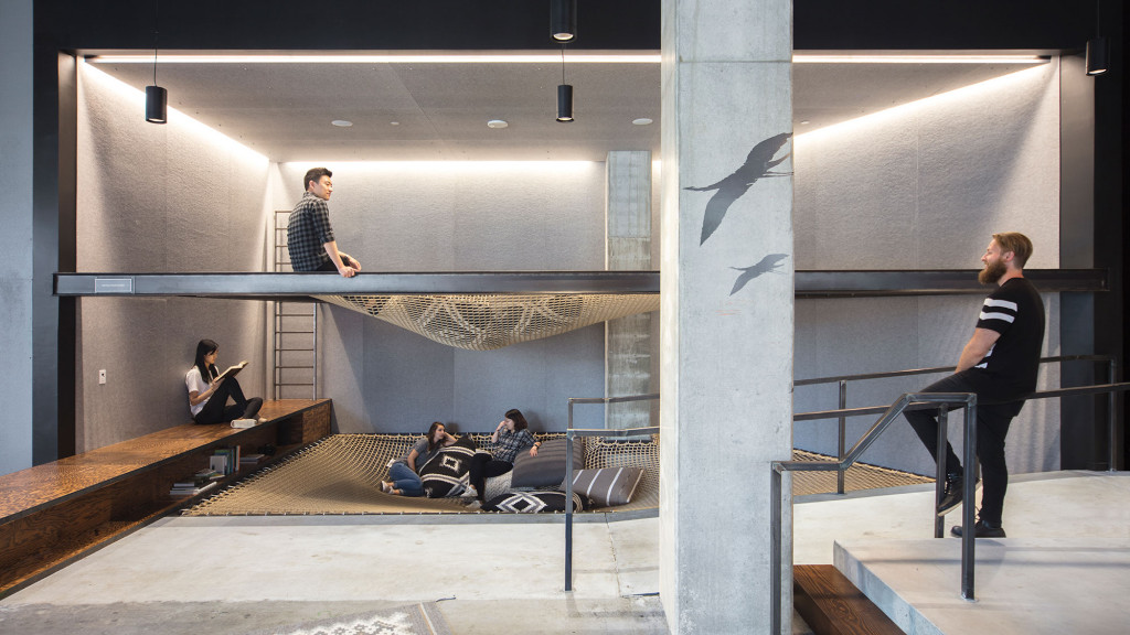 A group of people in a room.