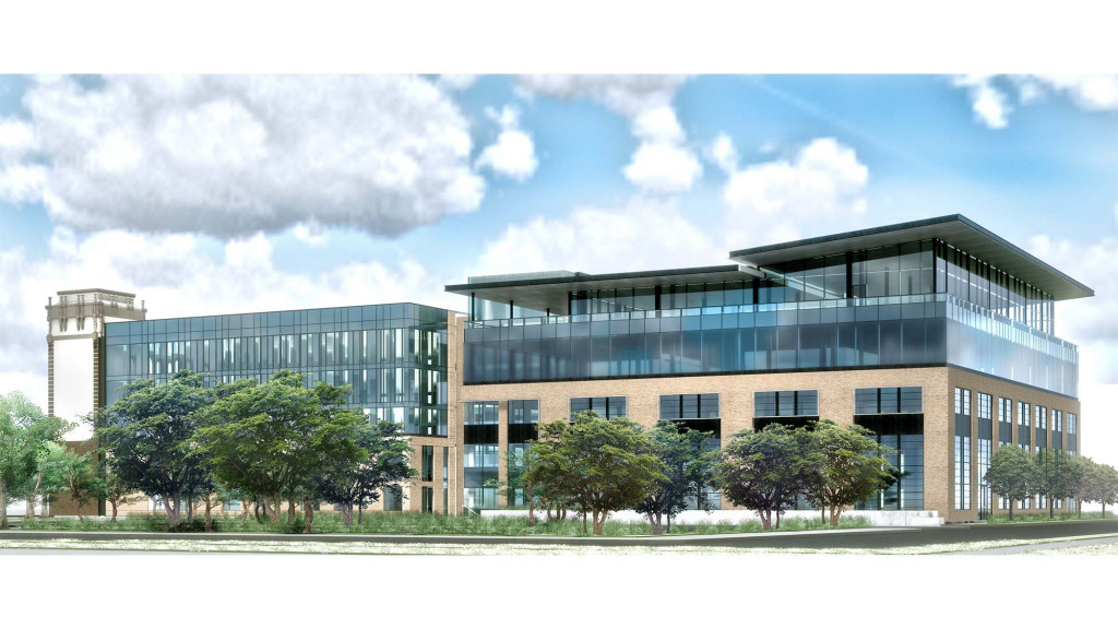 A large building with trees in front of it.