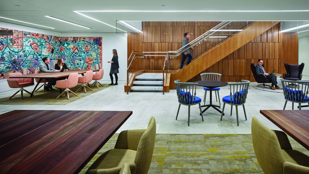 A room with tables and chairs.