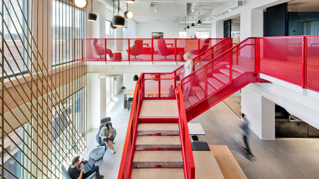 People sitting on the stairs.