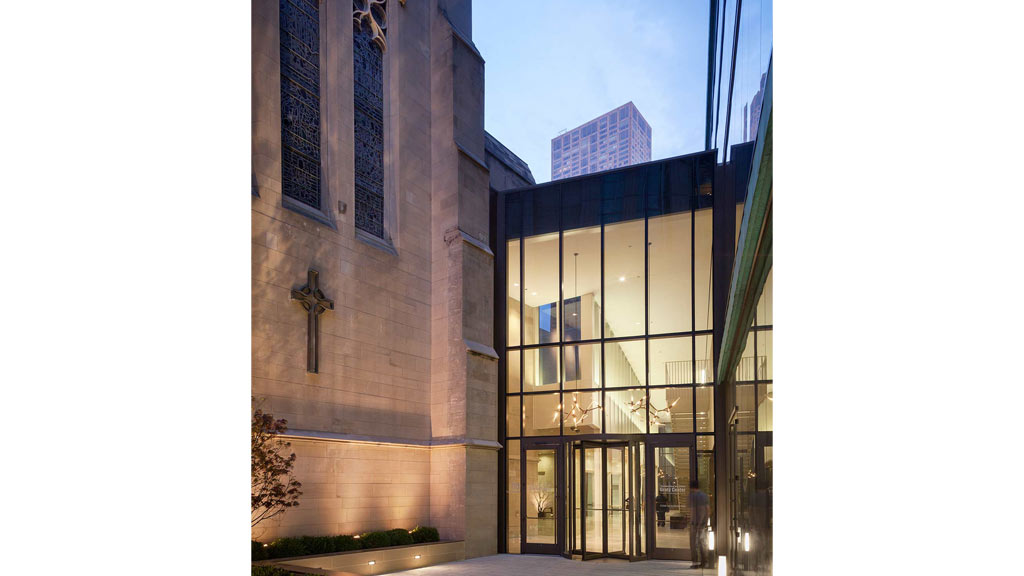 A building with glass windows.