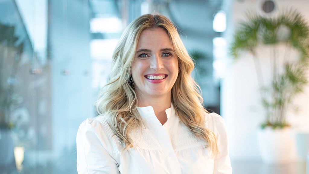 A woman with blonde hair.