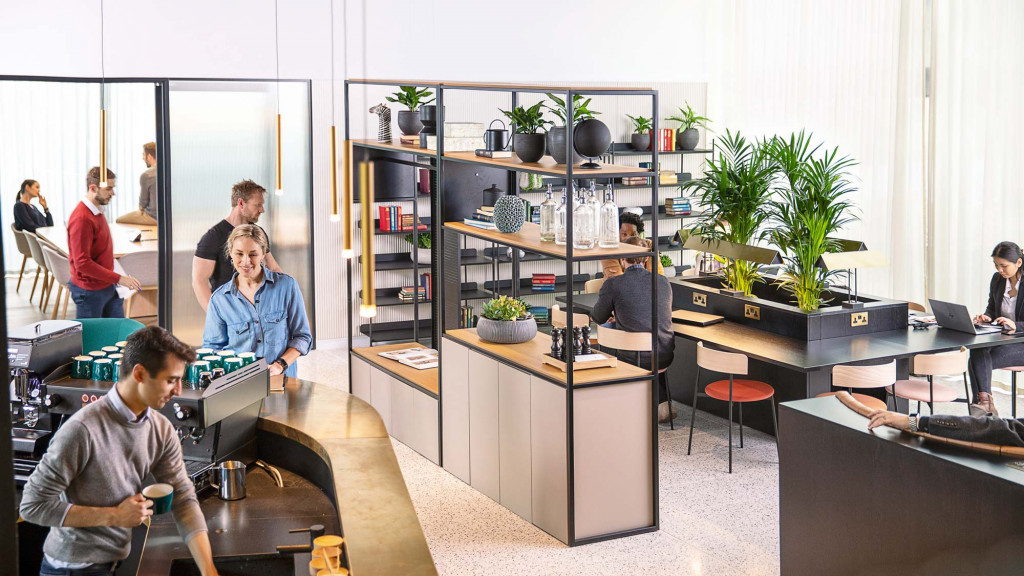 A group of people in an office.