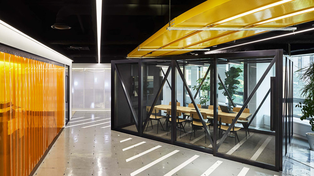 A room with glass doors.