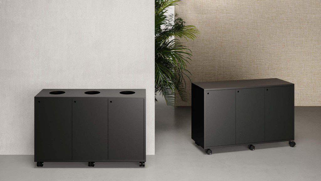 A black and silver cabinet.