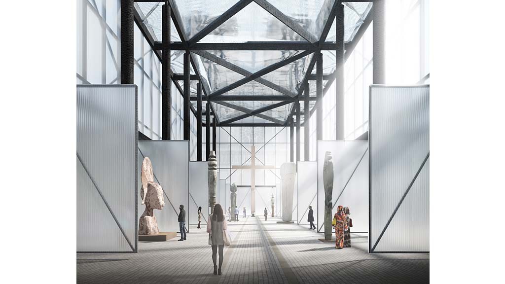 People walking in a large building.