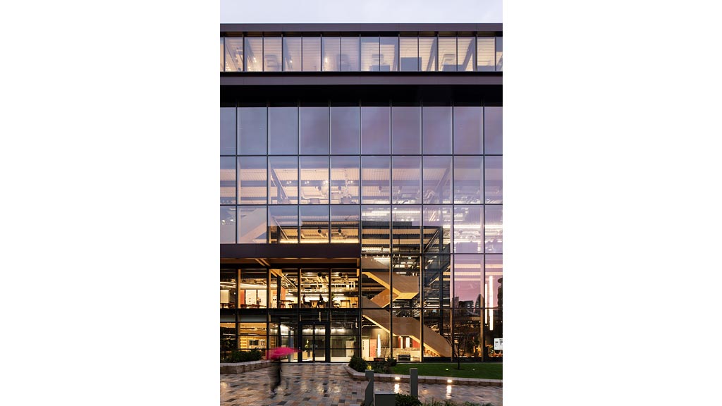 A building with glass windows.