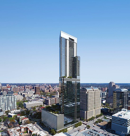 A tall building in a city.