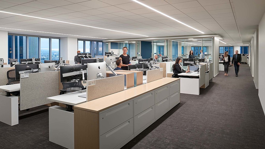 A group of people in an office.