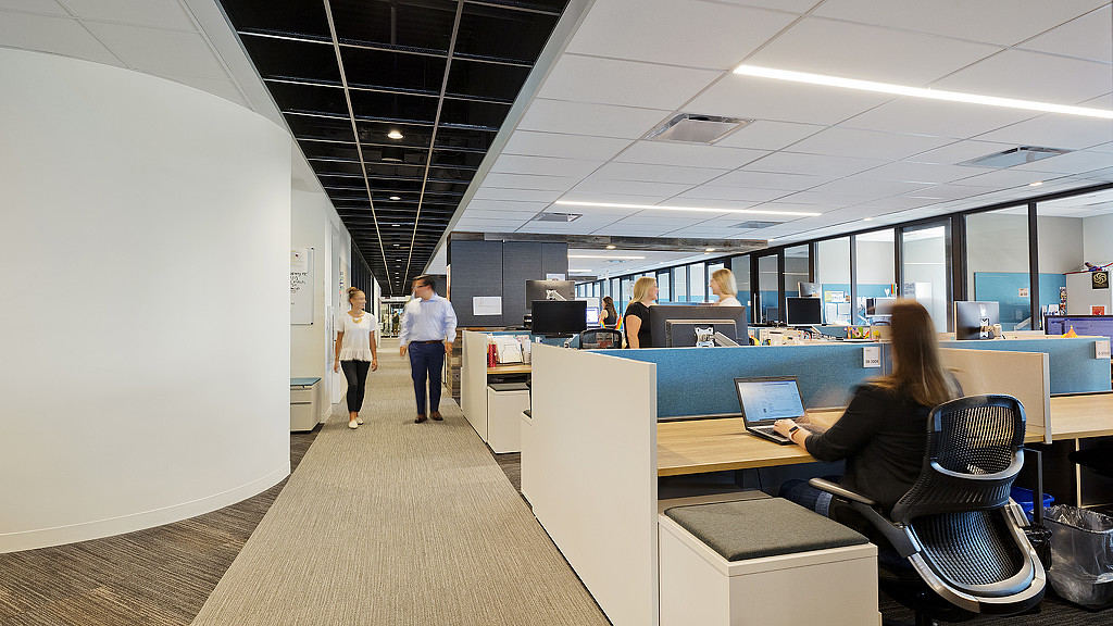 A group of people in an office.