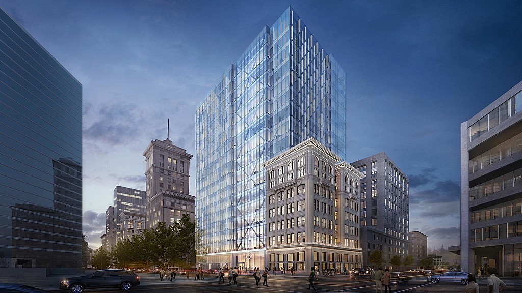 A large glass building.