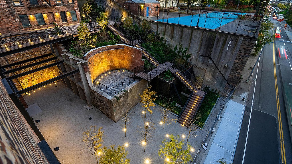 A building with a circular roof.