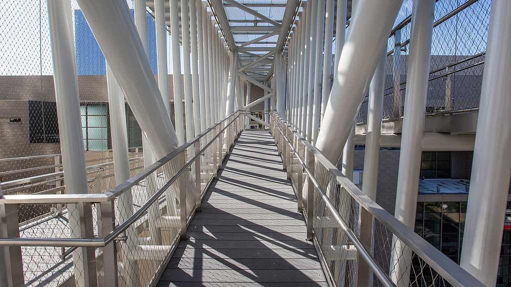 A long white bridge.