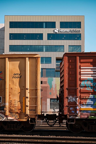 A train car with graffiti.