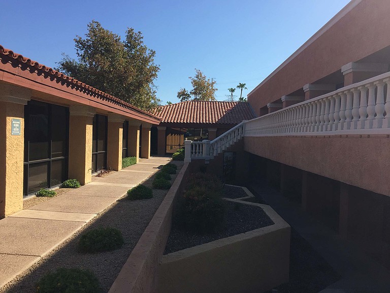 A building with a walkway.