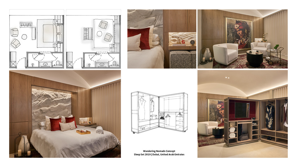 A collage of a bedroom.