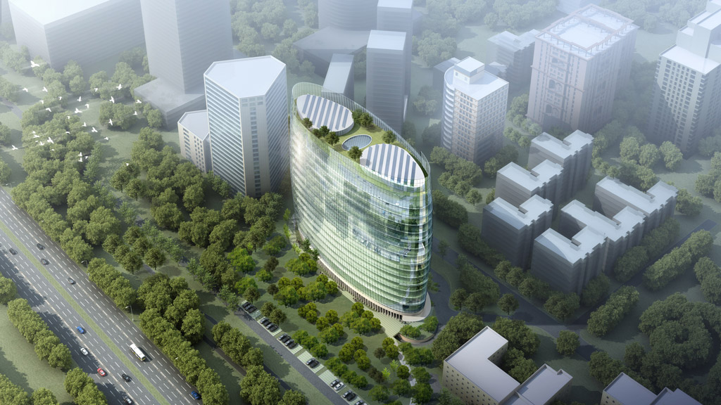 A high angle view of a building.