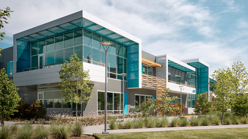 A building with glass windows.